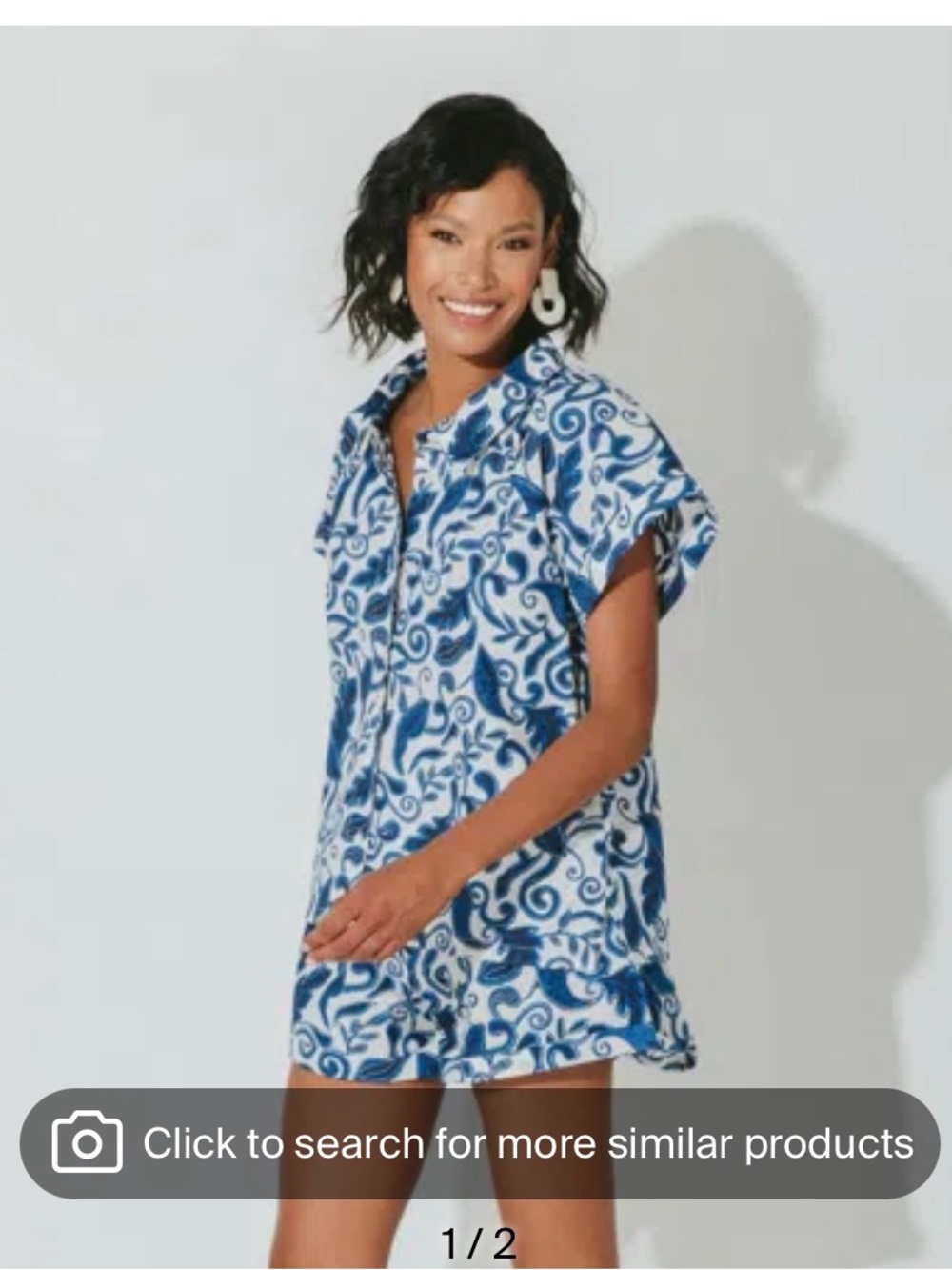 Cleobella Blue and White Printed Button-Front Romper
